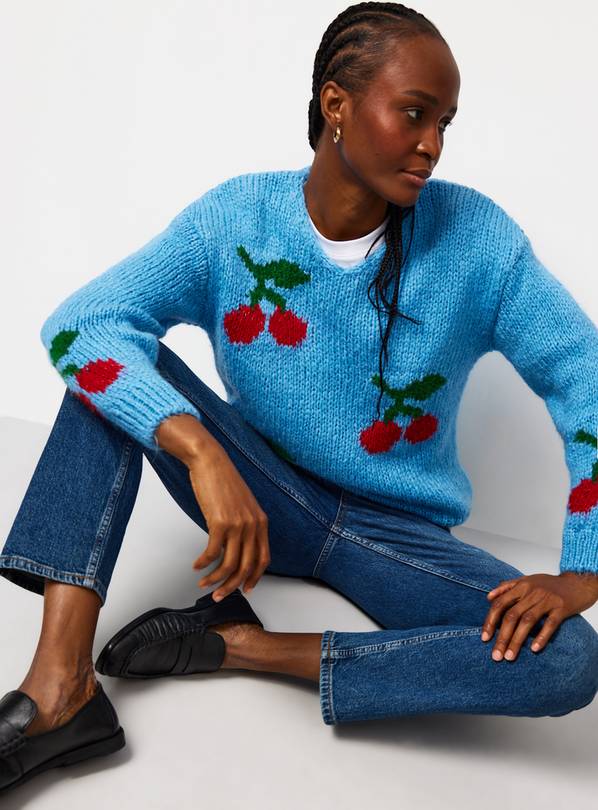 Blue Cherry V-Neck Jumper S